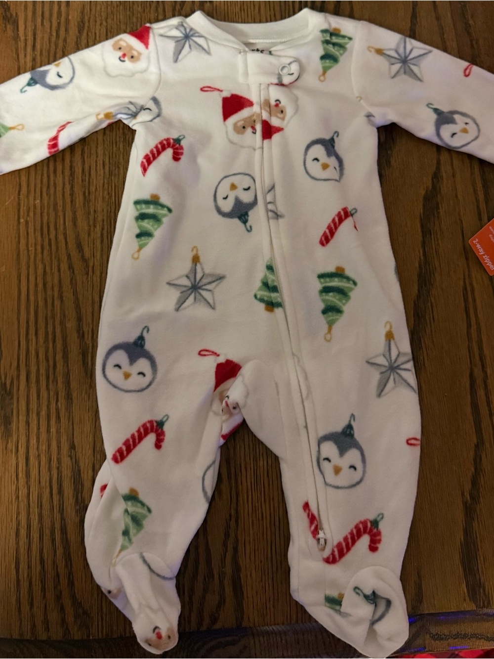 Carter's just one you White Holiday Fleece One-Piece with Santa,Penguins & Trees